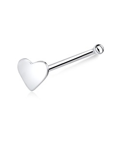 Solid Heart Silver Bone Nose Stud NSKD-601